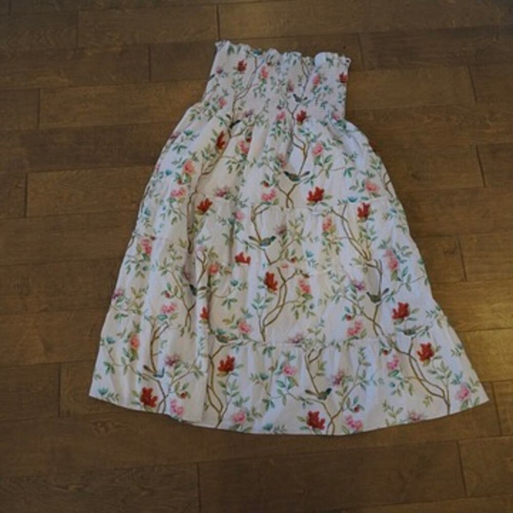 Hill House x Diane Hill Floral Strapless Tiered Dress White Womens Size XL